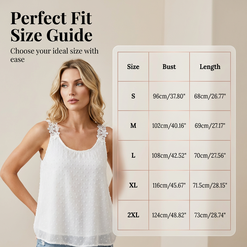 👚 SCONTO DEL 50% IN QUESTO MOMENTO!🎀 Elegante canotta con spalline in pizzo a pois – Chiffon traspirante e vestibilità morbida – Un capo indispensabile per l'estate 🌸