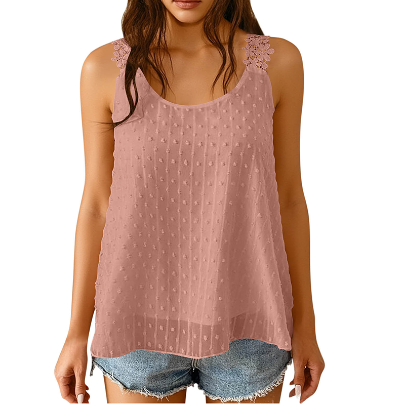 👚 SCONTO DEL 50% IN QUESTO MOMENTO!🎀 Elegante canotta con spalline in pizzo a pois – Chiffon traspirante e vestibilità morbida – Un capo indispensabile per l'estate 🌸