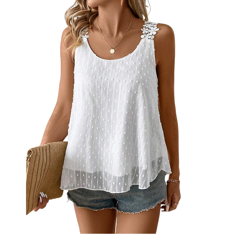 👚 SCONTO DEL 50% IN QUESTO MOMENTO!🎀 Elegante canotta con spalline in pizzo a pois – Chiffon traspirante e vestibilità morbida – Un capo indispensabile per l'estate 🌸