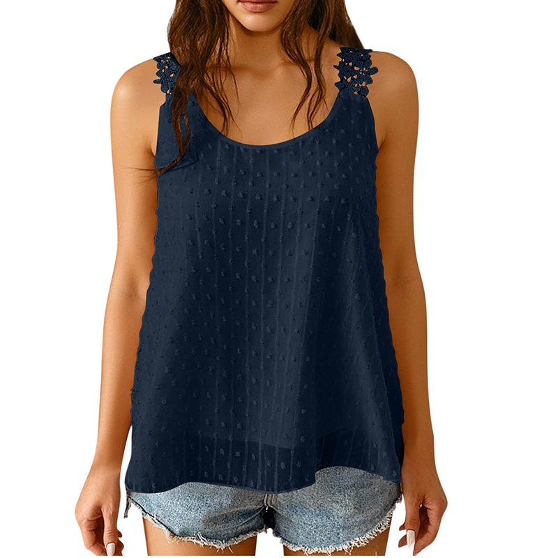 👚 SCONTO DEL 50% IN QUESTO MOMENTO!🎀 Elegante canotta con spalline in pizzo a pois – Chiffon traspirante e vestibilità morbida – Un capo indispensabile per l'estate 🌸