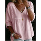 👚 SCONTO DEL 50% IN QUESTO MOMENTO! 🕊️ Top da donna con scollo a V e bordi in pizzo – scollo impero, maniche a 3/4 e linea fluida e vaporosa – romantico e comodo ✨