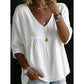 👚 SCONTO DEL 50% IN QUESTO MOMENTO! 🕊️ Top da donna con scollo a V e bordi in pizzo – scollo impero, maniche a 3/4 e linea fluida e vaporosa – romantico e comodo ✨