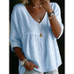 👚 SCONTO DEL 50% IN QUESTO MOMENTO! 🕊️ Top da donna con scollo a V e bordi in pizzo – scollo impero, maniche a 3/4 e linea fluida e vaporosa – romantico e comodo ✨