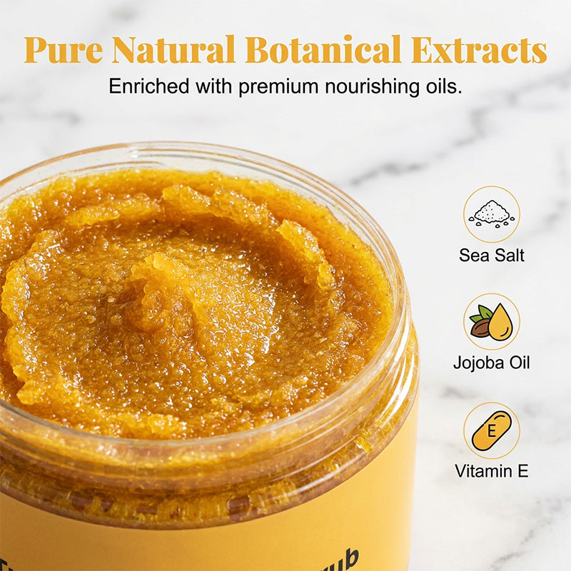 🛁SCONTO DEL 50%🧴 Scrub corpo illuminante alla curcuma | Esfoliazione con sale marino naturale · Olio di jojoba nutriente · Attenua l'aspetto spento · Per viso e corpo