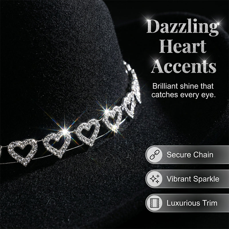 🤠 SCONTO DEL 50%! 💖 Cappello da cowboy da donna con cuore in strass – Elegante fedora in stile jazz francese – Dettagli scintillanti, leggero e regolabile – perfetto per festival, feste o per un look estivo chic 🎶