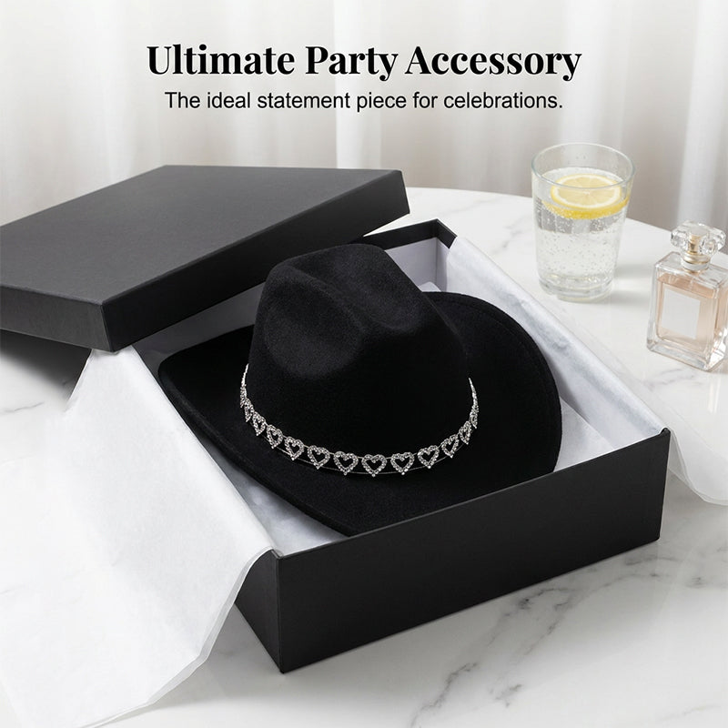 🤠 SCONTO DEL 50%! 💖 Cappello da cowboy da donna con cuore in strass – Elegante fedora in stile jazz francese – Dettagli scintillanti, leggero e regolabile – perfetto per festival, feste o per un look estivo chic 🎶