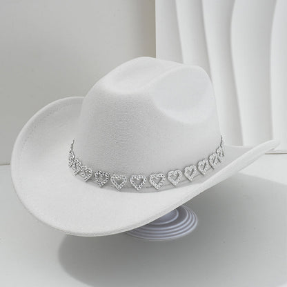 🤠 SCONTO DEL 50%! 💖 Cappello da cowboy da donna con cuore in strass – Elegante fedora in stile jazz francese – Dettagli scintillanti, leggero e regolabile – perfetto per festival, feste o per un look estivo chic 🎶