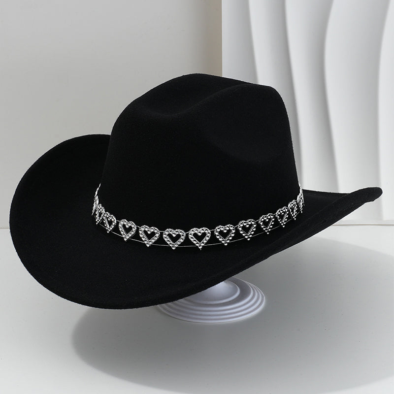 🤠 SCONTO DEL 50%! 💖 Cappello da cowboy da donna con cuore in strass – Elegante fedora in stile jazz francese – Dettagli scintillanti, leggero e regolabile – perfetto per festival, feste o per un look estivo chic 🎶