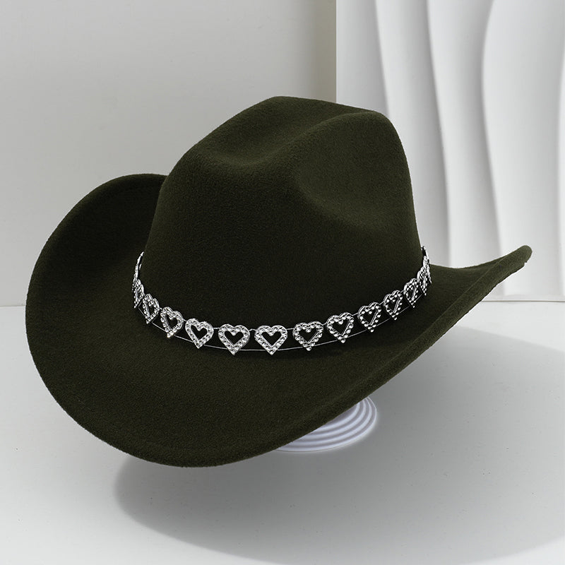 🤠 SCONTO DEL 50%! 💖 Cappello da cowboy da donna con cuore in strass – Elegante fedora in stile jazz francese – Dettagli scintillanti, leggero e regolabile – perfetto per festival, feste o per un look estivo chic 🎶