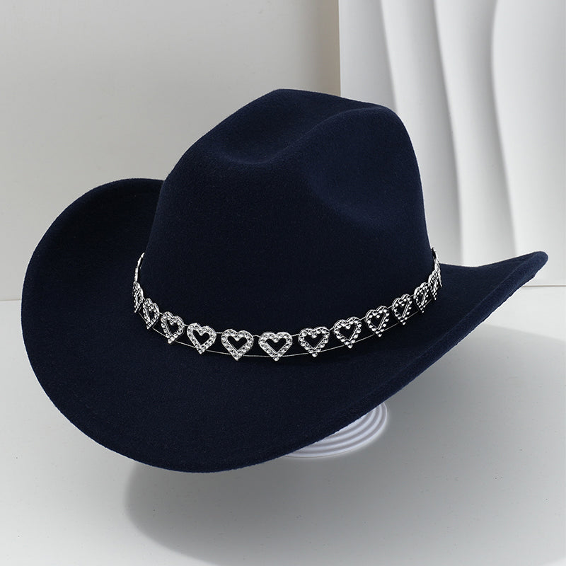 🤠 SCONTO DEL 50%! 💖 Cappello da cowboy da donna con cuore in strass – Elegante fedora in stile jazz francese – Dettagli scintillanti, leggero e regolabile – perfetto per festival, feste o per un look estivo chic 🎶