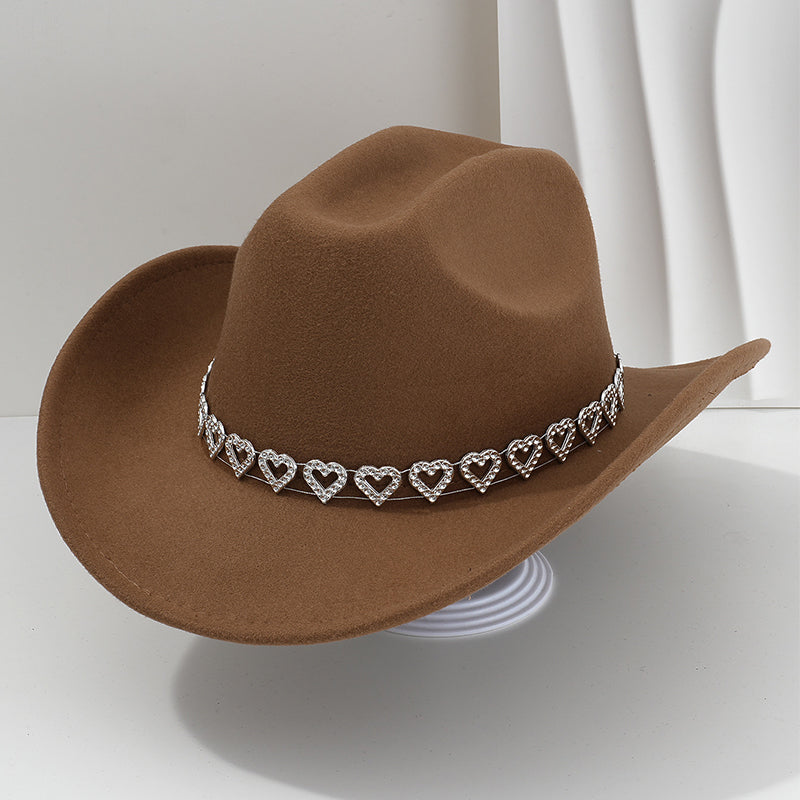 🤠 SCONTO DEL 50%! 💖 Cappello da cowboy da donna con cuore in strass – Elegante fedora in stile jazz francese – Dettagli scintillanti, leggero e regolabile – perfetto per festival, feste o per un look estivo chic 🎶