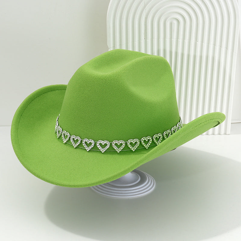 🤠 SCONTO DEL 50%! 💖 Cappello da cowboy da donna con cuore in strass – Elegante fedora in stile jazz francese – Dettagli scintillanti, leggero e regolabile – perfetto per festival, feste o per un look estivo chic 🎶