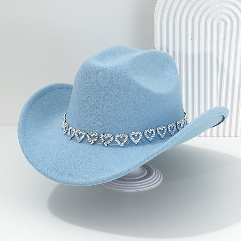 🤠 SCONTO DEL 50%! 💖 Cappello da cowboy da donna con cuore in strass – Elegante fedora in stile jazz francese – Dettagli scintillanti, leggero e regolabile – perfetto per festival, feste o per un look estivo chic 🎶