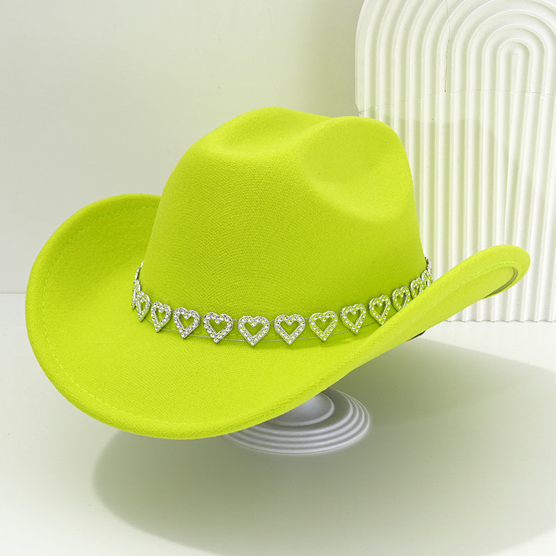 🤠 SCONTO DEL 50%! 💖 Cappello da cowboy da donna con cuore in strass – Elegante fedora in stile jazz francese – Dettagli scintillanti, leggero e regolabile – perfetto per festival, feste o per un look estivo chic 🎶