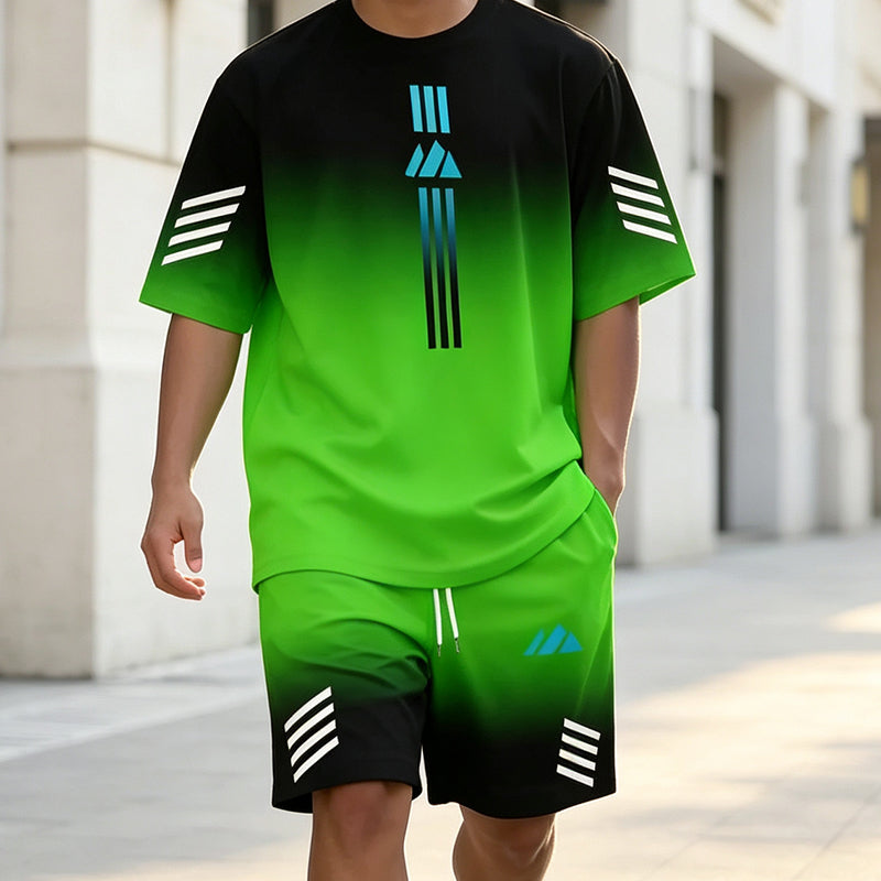 👕 50% DI SCONTO ORA! ☀️ Set T-Shirt & Pantaloncini Sfumati da Uomo – Stile Cool, Zero Pensieri 🩳