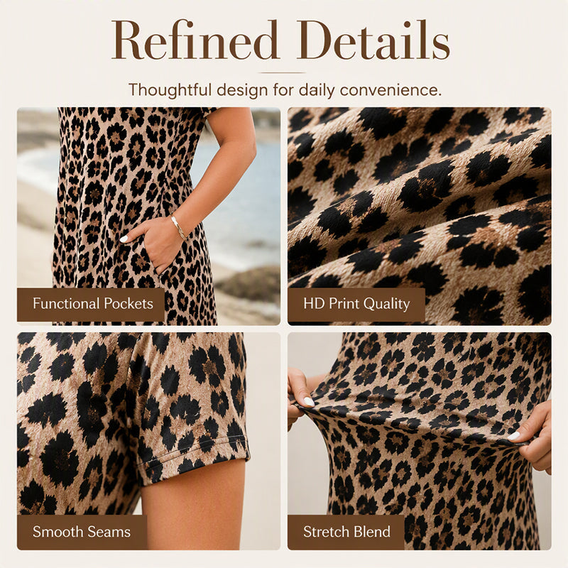 🐆 SCONTO DEL 50%! 👗 Abito lungo da donna con stampa leopardata e tasche, abito casual con maniche corte – Comodo