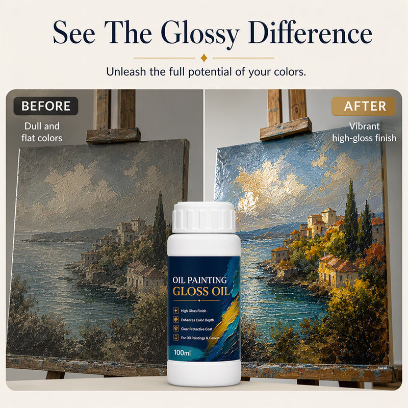 🎨 Vernice Lucida Professionale per Dipinti ad Olio ✨🖼️ - Brillantezza Istantanea | Profondità Colori | Auto-Livellante | Anti-Polvere | 100ml + Pennello | 50% DI SCONTO