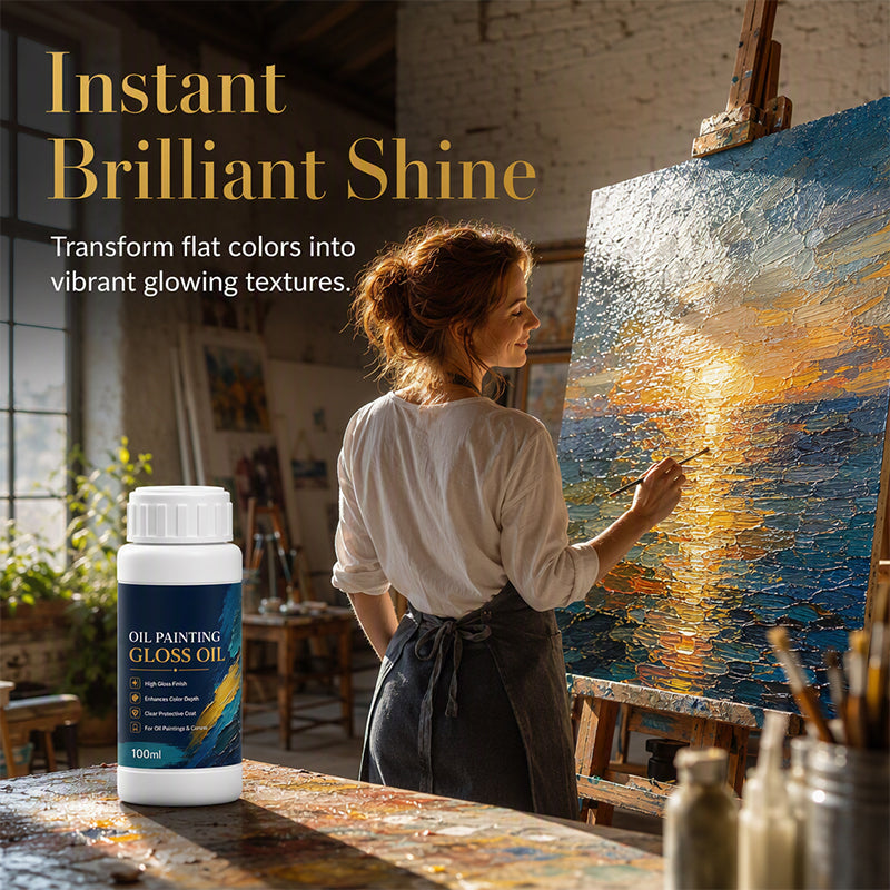 🎨 Vernice Lucida Professionale per Dipinti ad Olio ✨🖼️ - Brillantezza Istantanea | Profondità Colori | Auto-Livellante | Anti-Polvere | 100ml + Pennello | 50% DI SCONTO