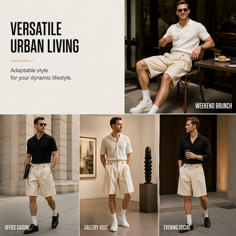 👔 SCONTO DEL 50%! 🩳 Pantaloni da completo corti da uomo con fondo largo in stile casual – Abbigliamento comodo per tutti i giorni