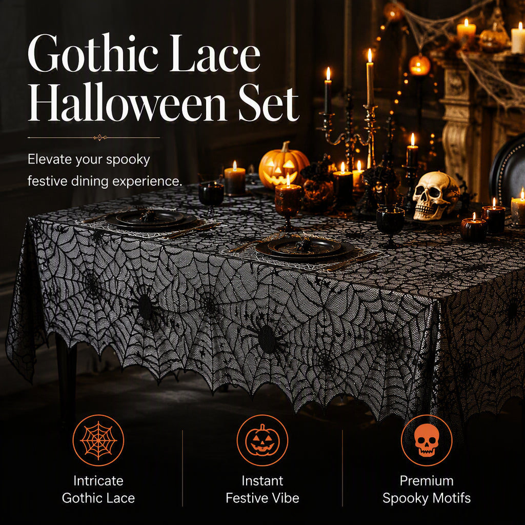 🎃SCONTO DEL 50% A TEMPO LIMITATO! ⏰Set di tovaglia e tovagliette con motivi spettrali di Halloween