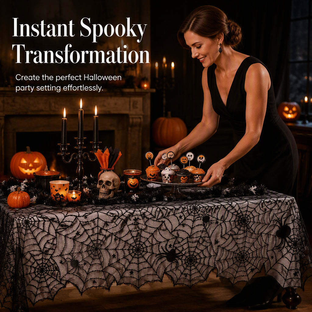 🎃SCONTO DEL 50% A TEMPO LIMITATO! ⏰Set di tovaglia e tovagliette con motivi spettrali di Halloween